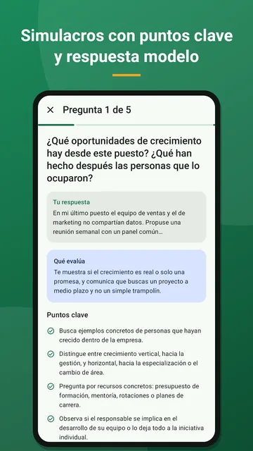 Contratado · Revisión de un simulacro de entrevista